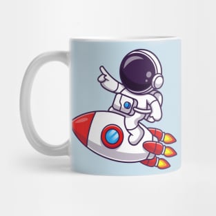 Cute Astronaut Pointing On Rocket Cartoon Mug